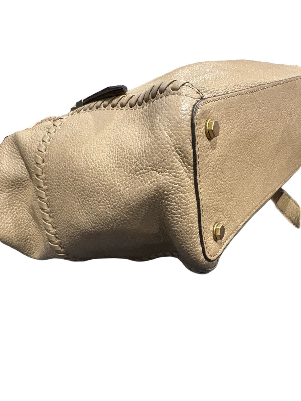 Oryany Pebbled Leather Satchel Crossbody Bag Beige/Taupe Whipstitch EUC - Picture 9 of 16